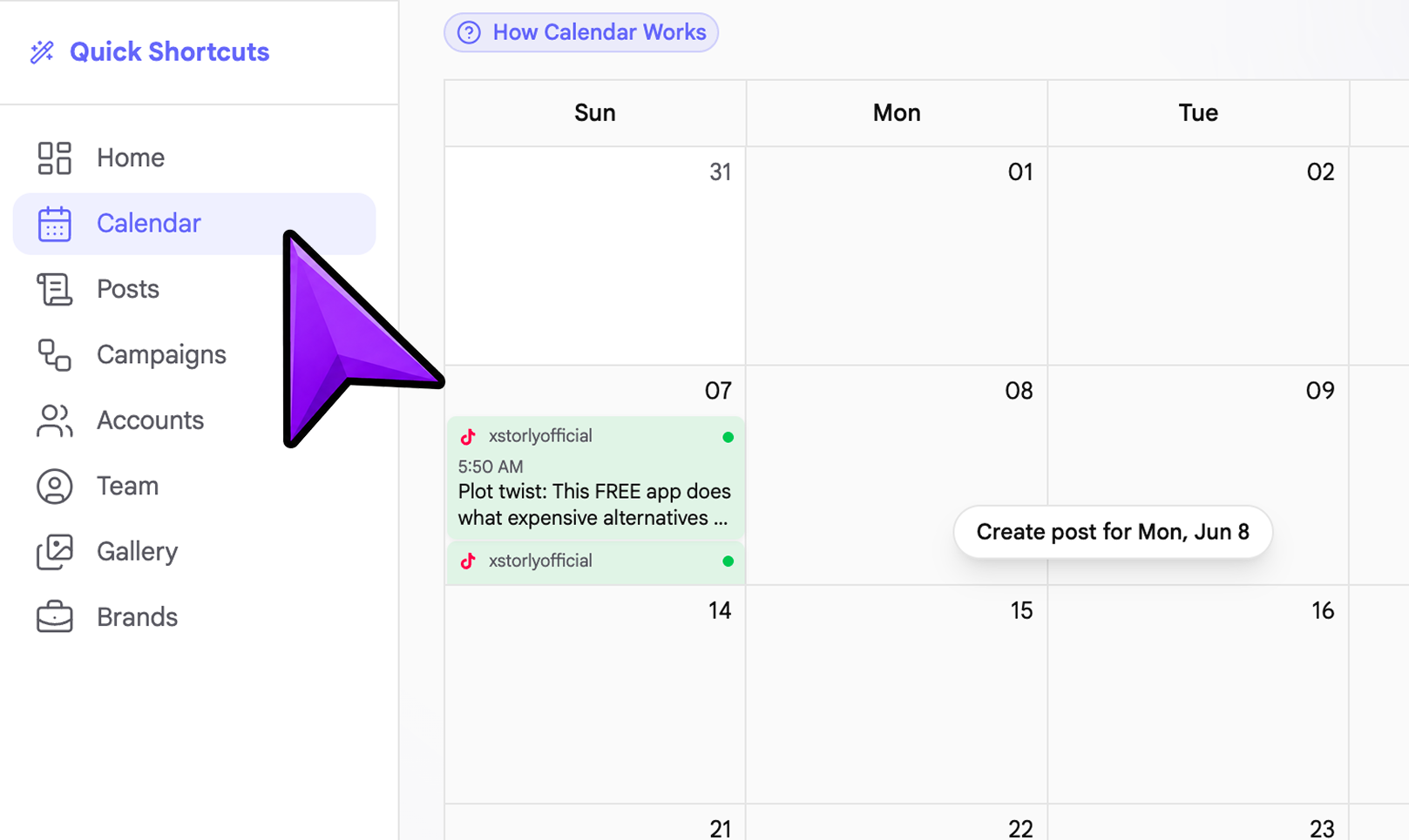 Content calendar screenshot